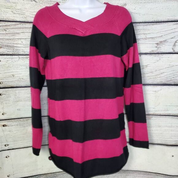 united states sweaters Sweaters - United States Sweaters Women’s Pink & Black Striped Crewneck Sweater M